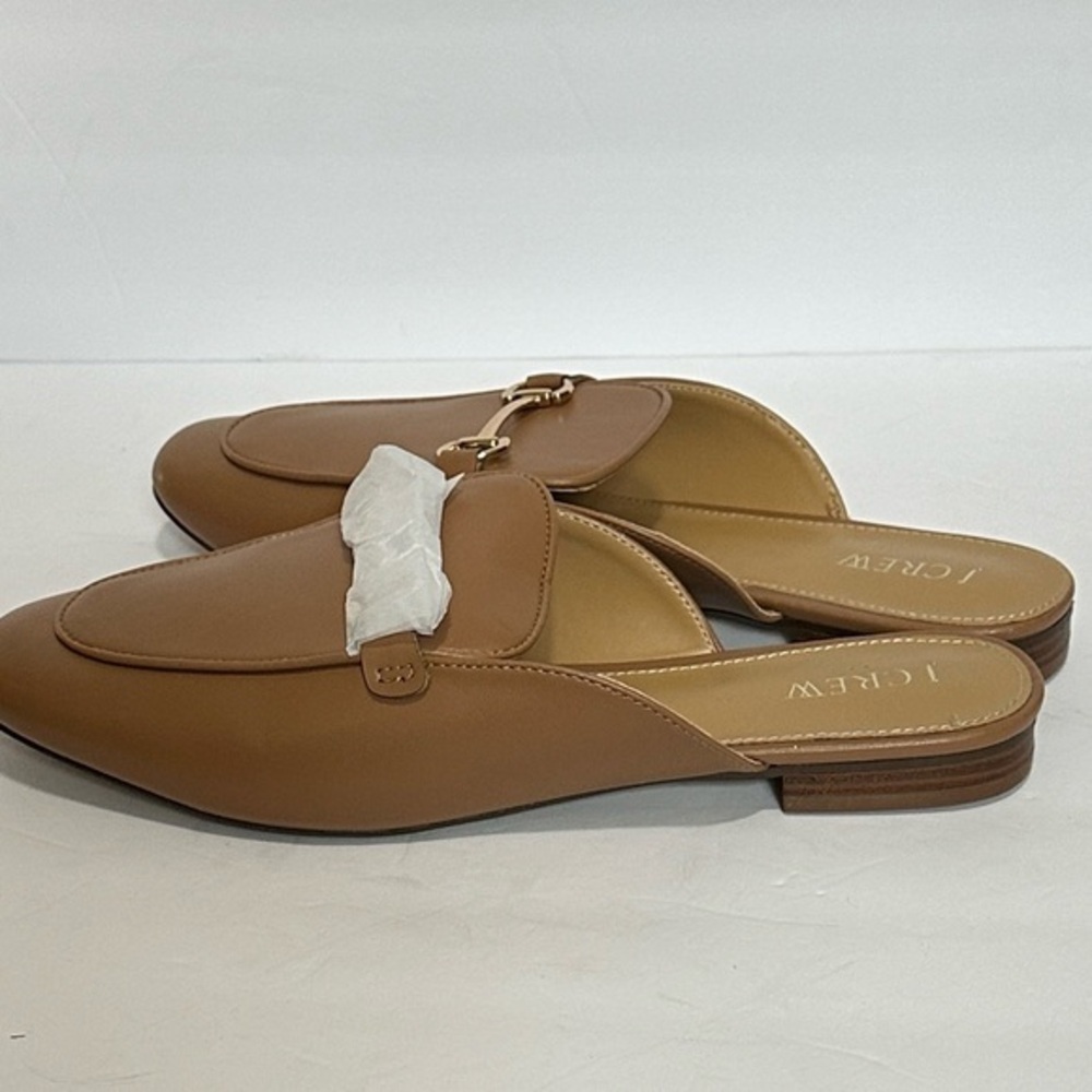 J. Crew Women's Brown Leather Mules with Gold Accent sz